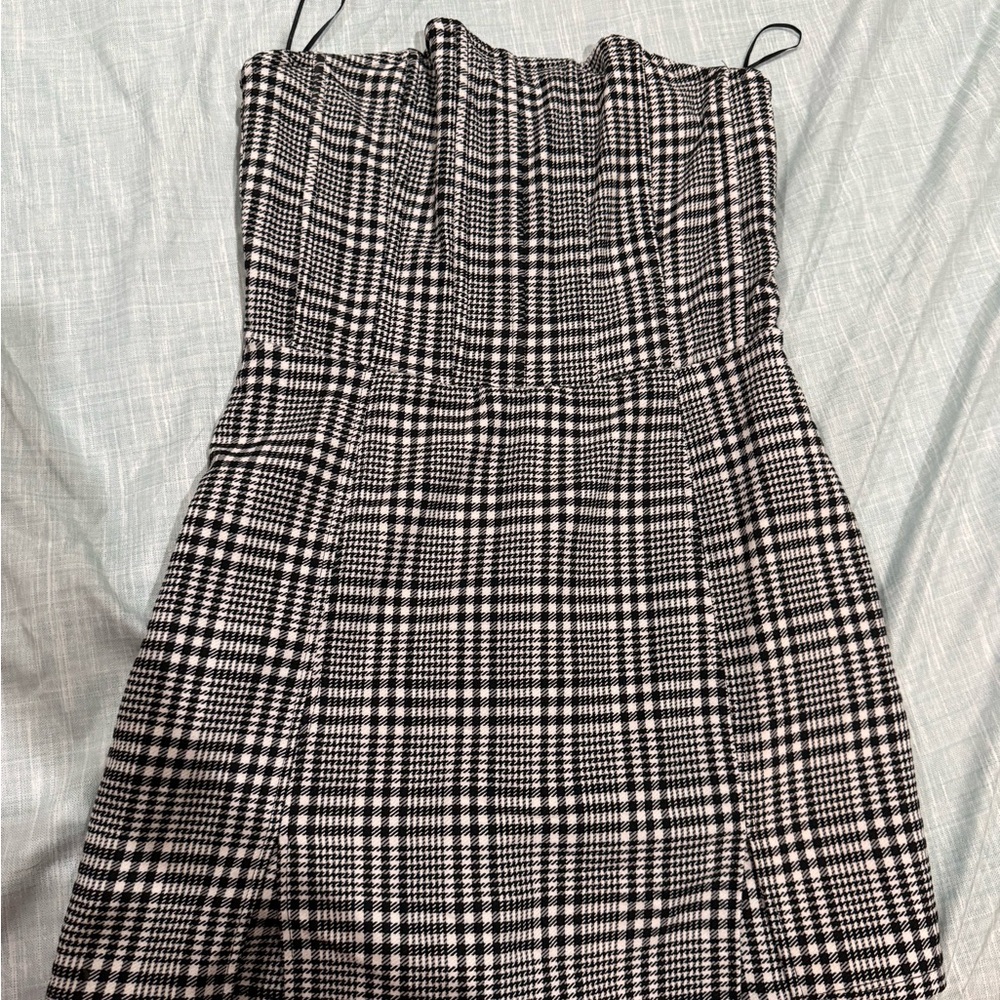 Windsor Black and White Strapless Plaid Dress